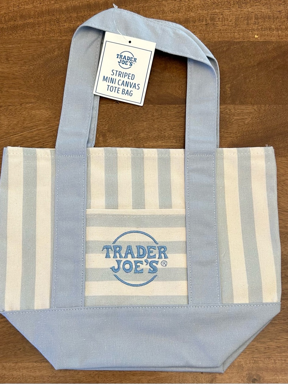 Trader Joe's Blue & White Striped Mini Canvas Tote Bag